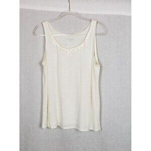 Eileen Fisher Tank Top PM Ivory White Slubbed Sequined‎ Neck 100% Linen Vacation